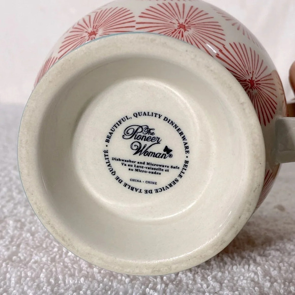 The Pioneer  Woman Starburst Footed Hot Chocolate Coffee Cup Mug Turquoise Red - Picture 5 of 8